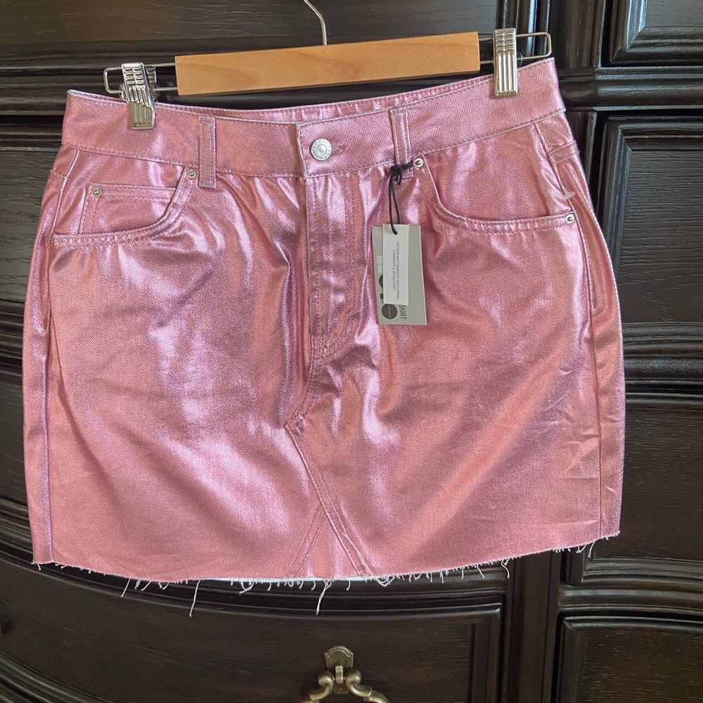 Topshop Moto metallic pink miniskirt
